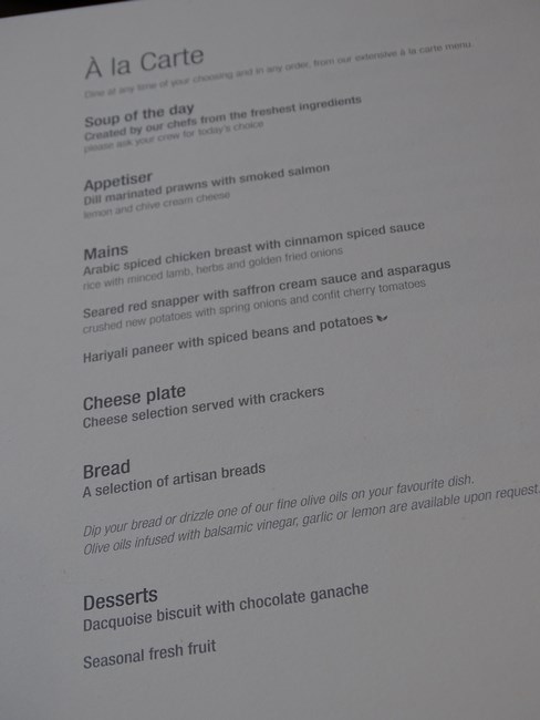 Business Class Menu Qatar Airways