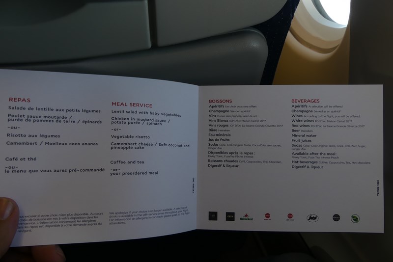 . Meniu intercontinental Air France