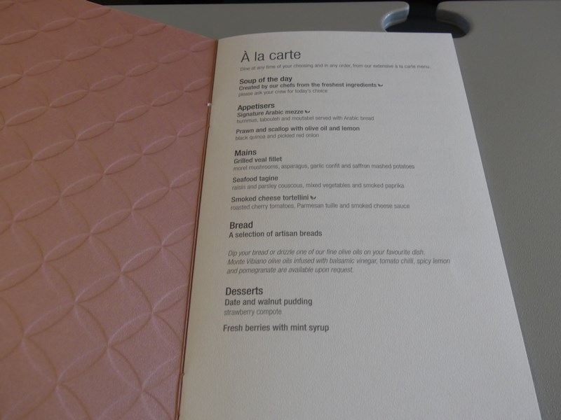 Menu business class Qatar Airways