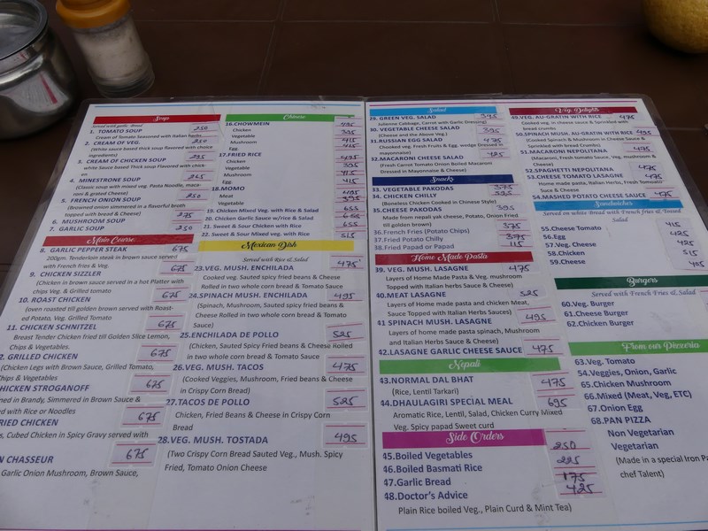 Menu Dhaulagiri Lodge Tatopani