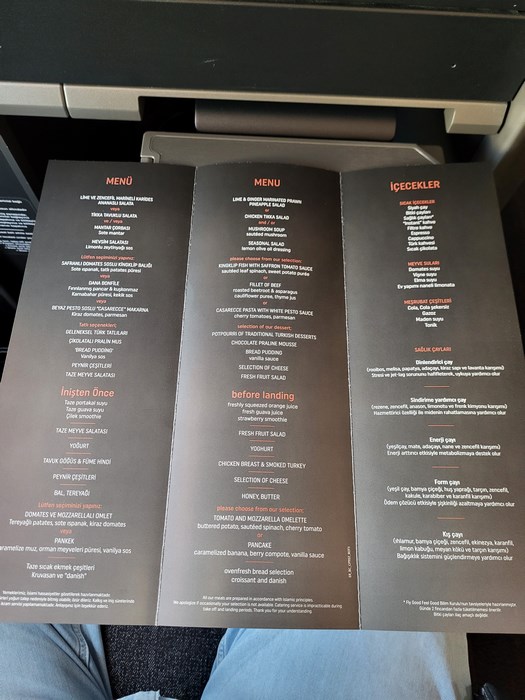 Menu Turkish Airlines